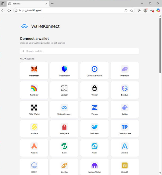 Fraudulent “WalletKonnect” wallet-connection page used to harvest recovery phrases.