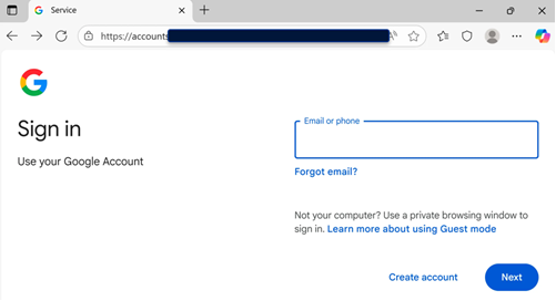 Spoofed Google sign-in page requesting an email address and password