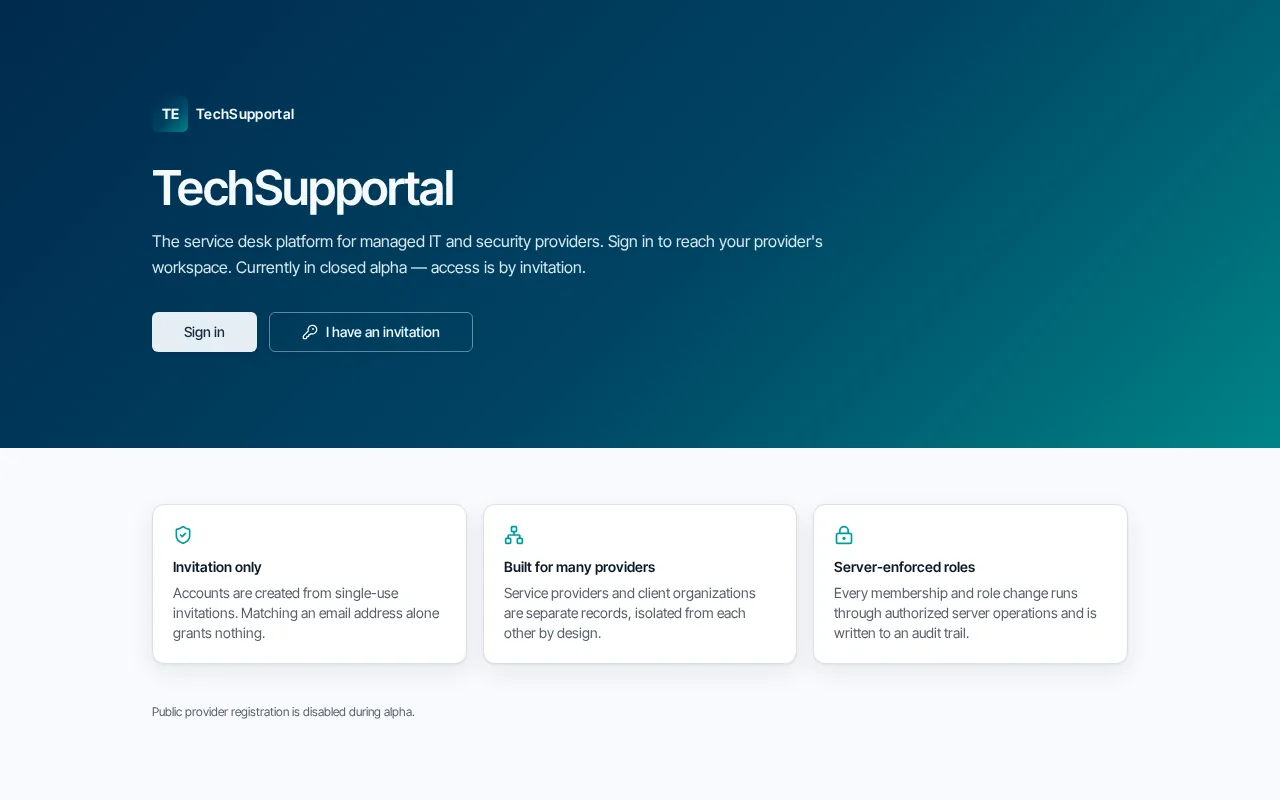 Tech Supportal portal sign-in for managed IT and security providers